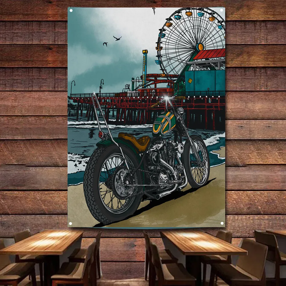 Seaside Motorcycle Art Poster  - Auto Repair Shop Banners avis et prix
