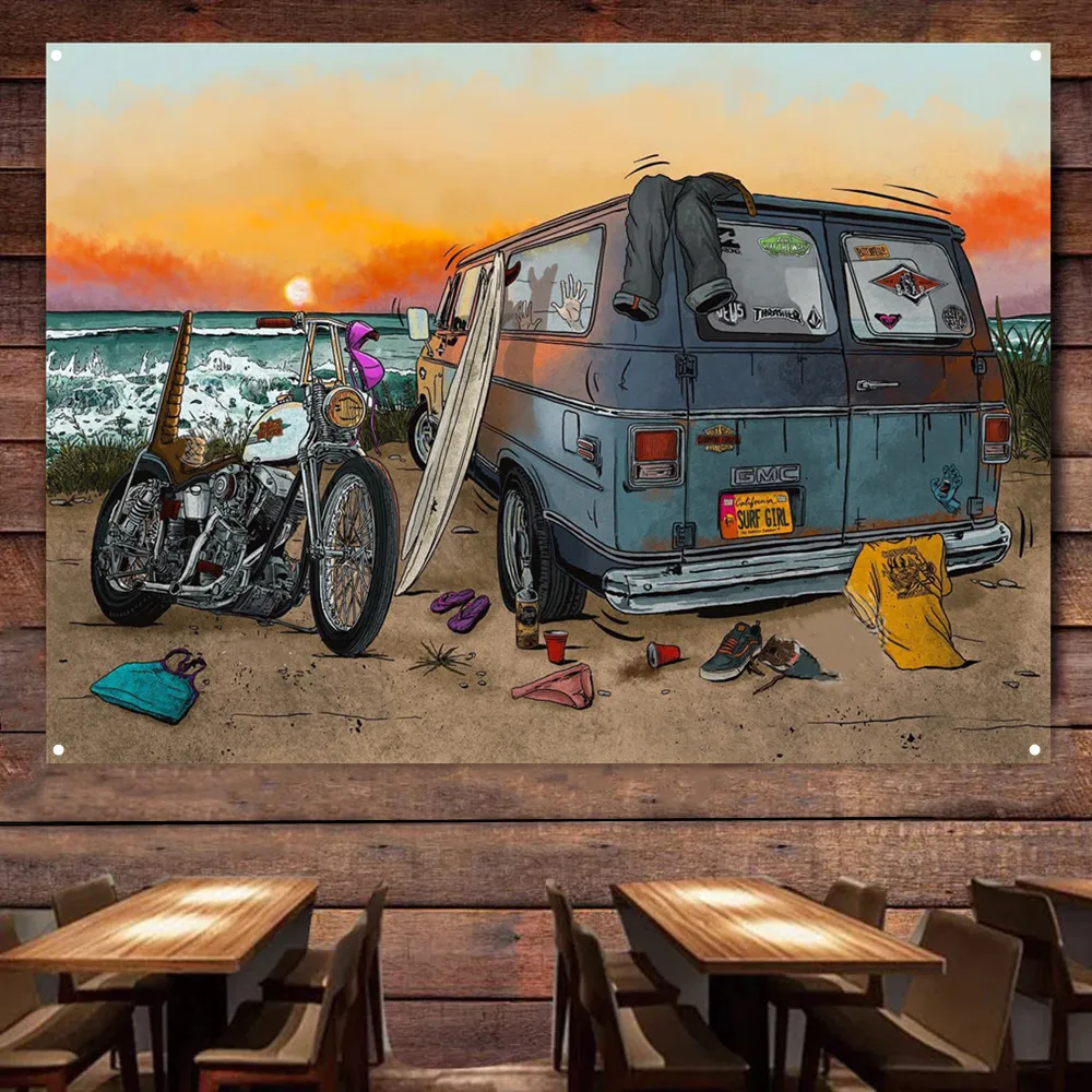 Motorcycle Car Camping Art Pos - Auto Repair Shop Banners avis et prix